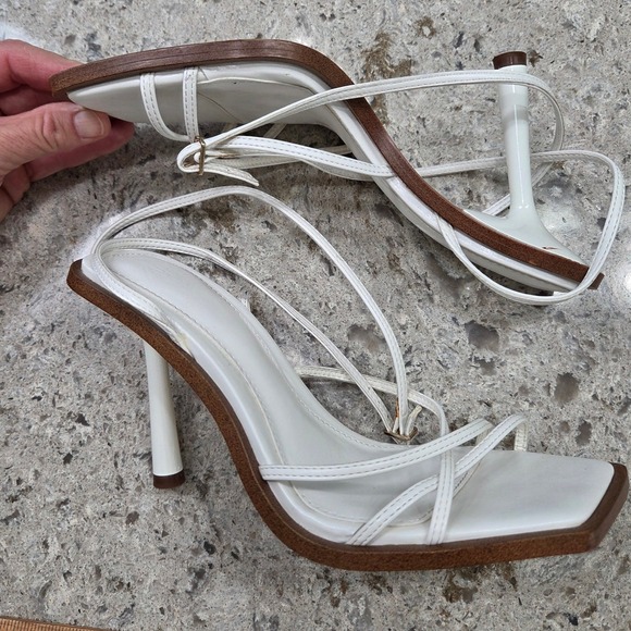 Zara White Heeled Sandals Square Toe Ankle Strap Minimalist‎ Size 39 - Picture 6 of 12